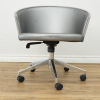 Inessa Grey Faux Leather Swivel Chair with Wheels