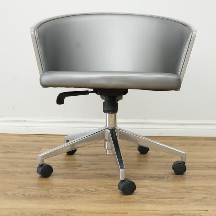 Inessa Grey Faux Leather Swivel Chair with Wheels