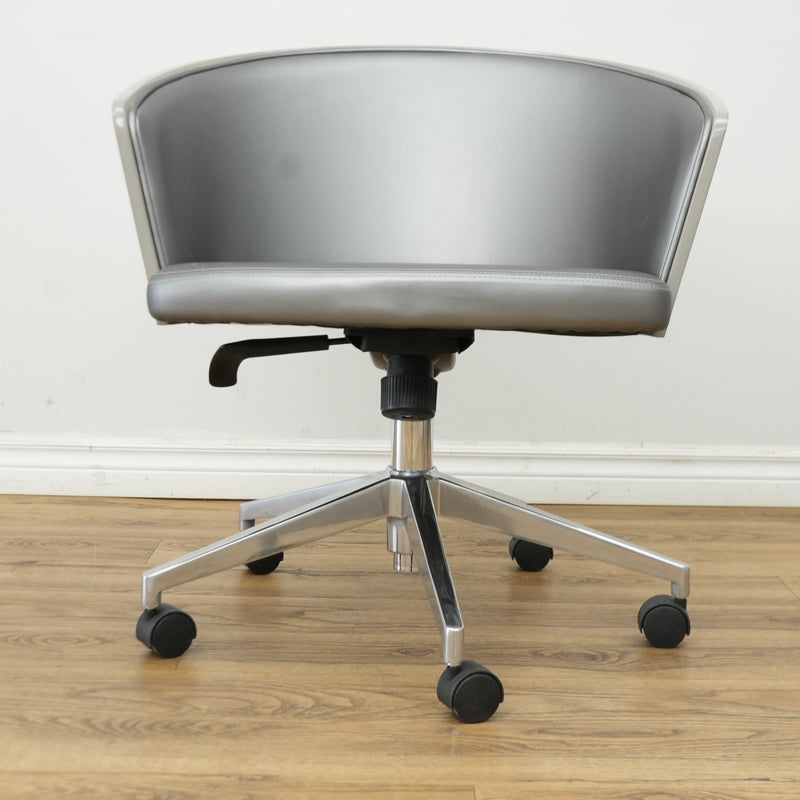 Inessa Grey Faux Leather Swivel Chair with Wheels