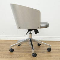 Inessa Grey Faux Leather Swivel Chair with Wheels