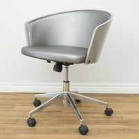 Inessa Grey Faux Leather Swivel Chair with Wheels