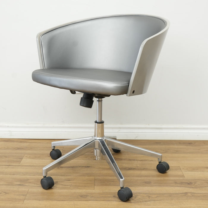 Inessa Grey Faux Leather Swivel Chair with Wheels