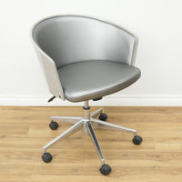 Inessa Grey Faux Leather Swivel Chair with Wheels
