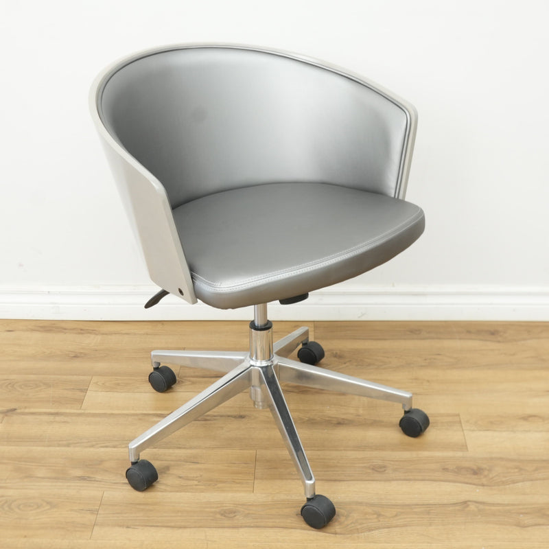 Inessa Grey Faux Leather Swivel Chair with Wheels