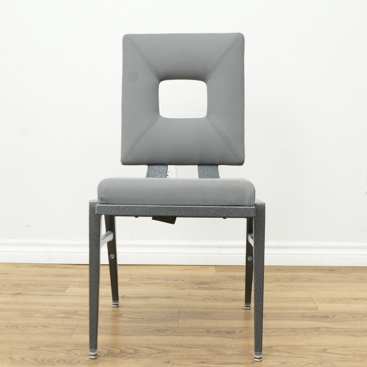 Grey Fabric Chair with Metal Frame & Hollow Backrest