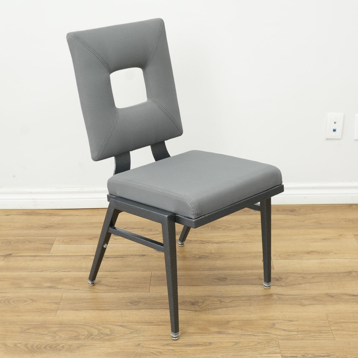 Grey Fabric Chair with Metal Frame & Hollow Backrest