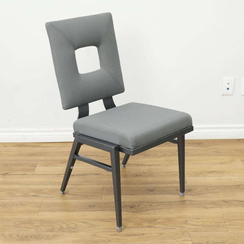 Grey Fabric Chair with Metal Frame & Hollow Backrest