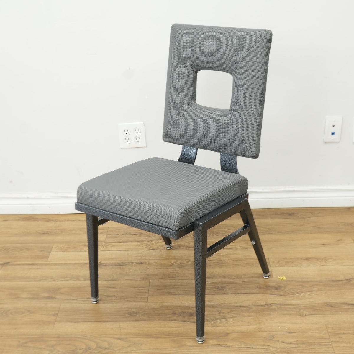 Grey Fabric Chair with Metal Frame & Hollow Backrest