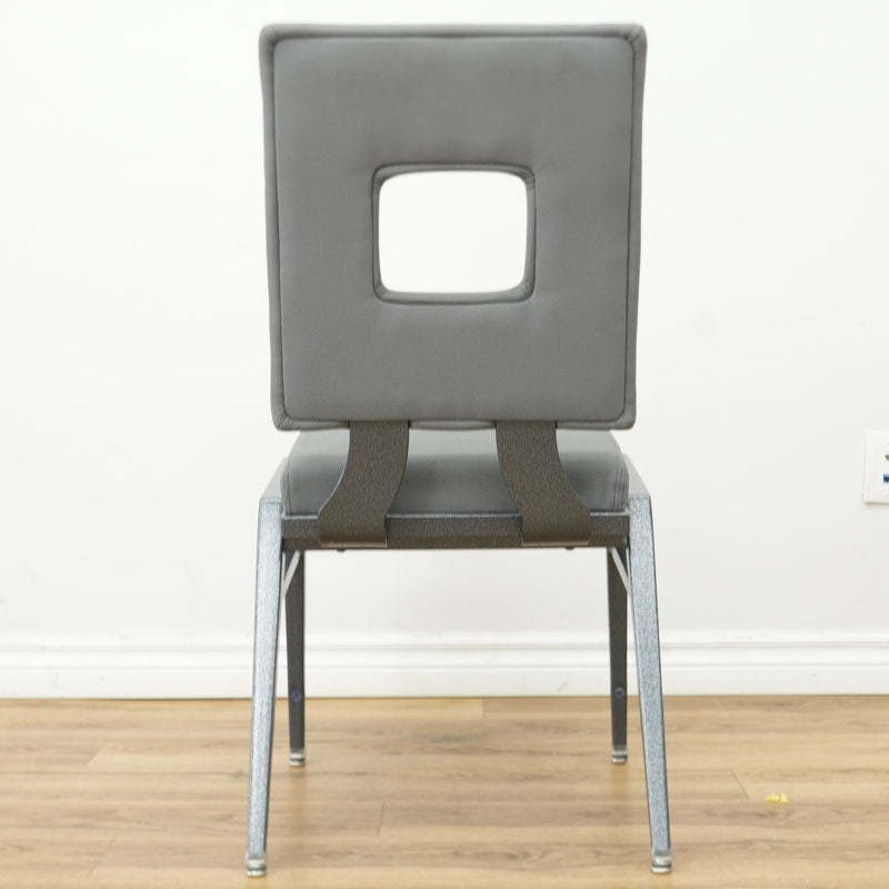 Grey Fabric Chair with Metal Frame & Hollow Backrest
