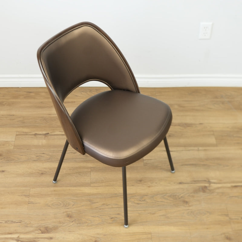 19.5-Inch W Brown Faux Leather Chair with Metal Base