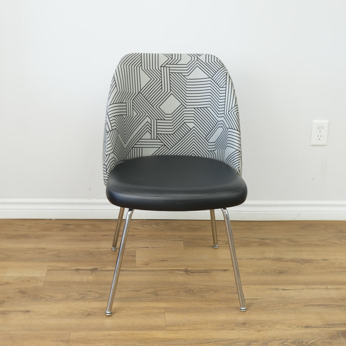 20-Inch W Black Faux Leather with Striped Fabric Accent Chair