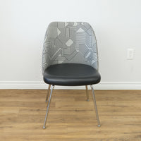 20-Inch W Black Faux Leather with Striped Fabric Accent Chair