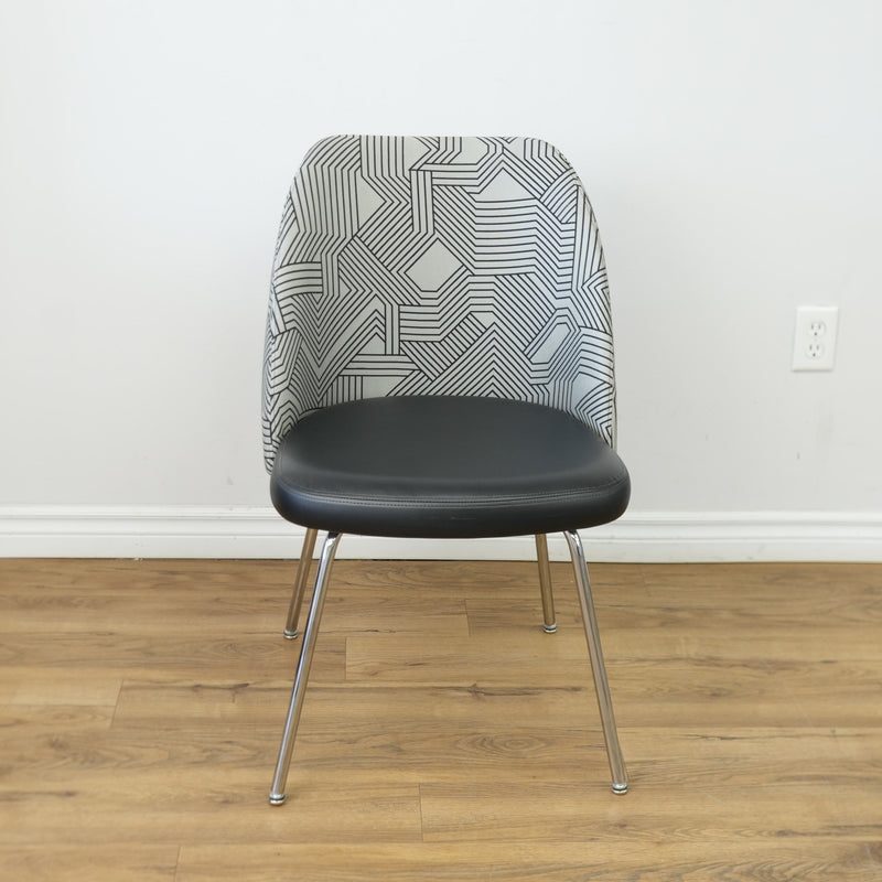 20-Inch W Black Faux Leather with Striped Fabric Accent Chair