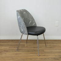 20-Inch W Black Faux Leather with Striped Fabric Accent Chair