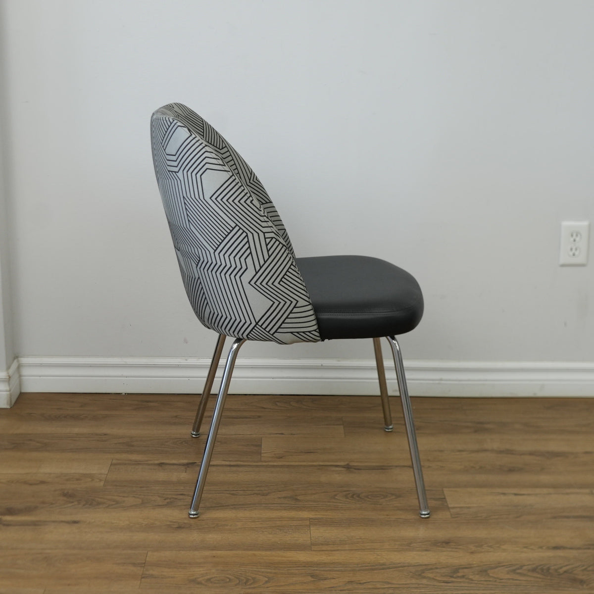 20-Inch W Black Faux Leather with Striped Fabric Accent Chair