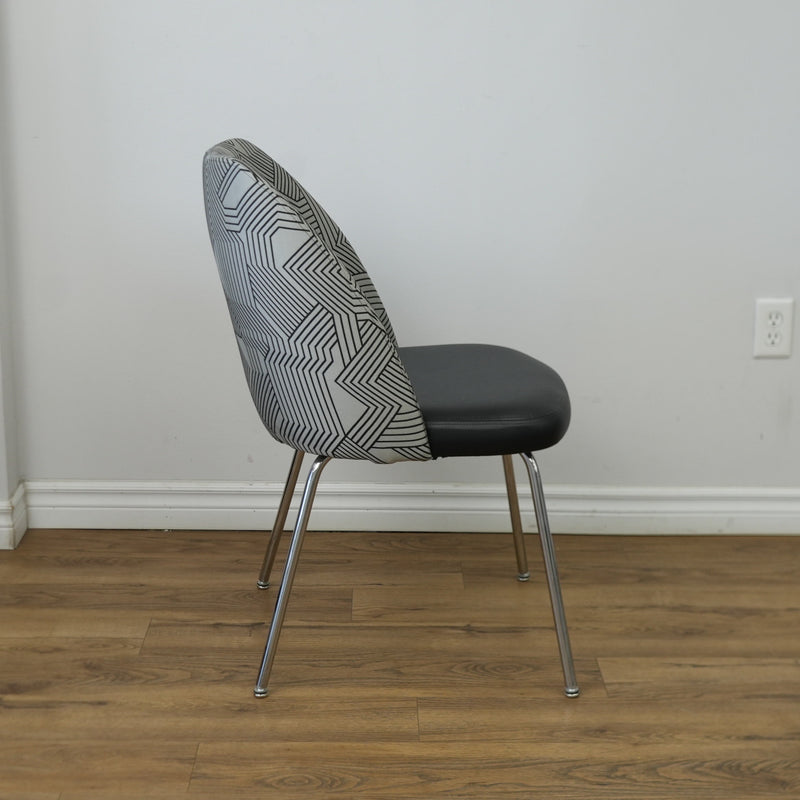 20-Inch W Black Faux Leather with Striped Fabric Accent Chair