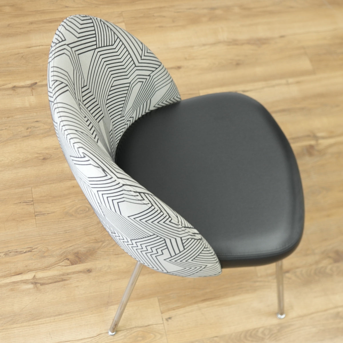 20-Inch W Black Faux Leather with Striped Fabric Accent Chair