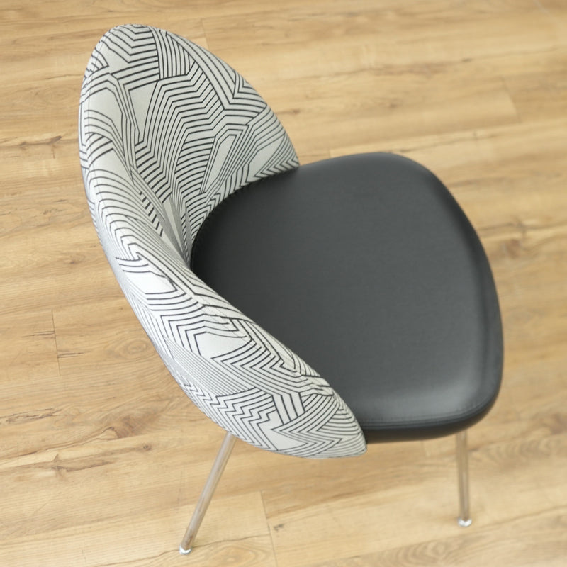 20-Inch W Black Faux Leather with Striped Fabric Accent Chair