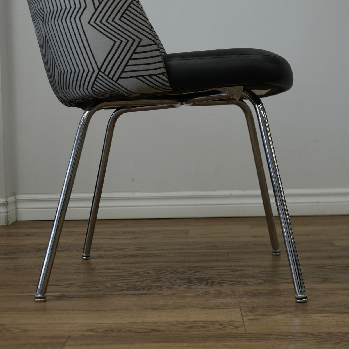 20-Inch W Black Faux Leather with Striped Fabric Accent Chair