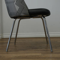 20-Inch W Black Faux Leather with Striped Fabric Accent Chair