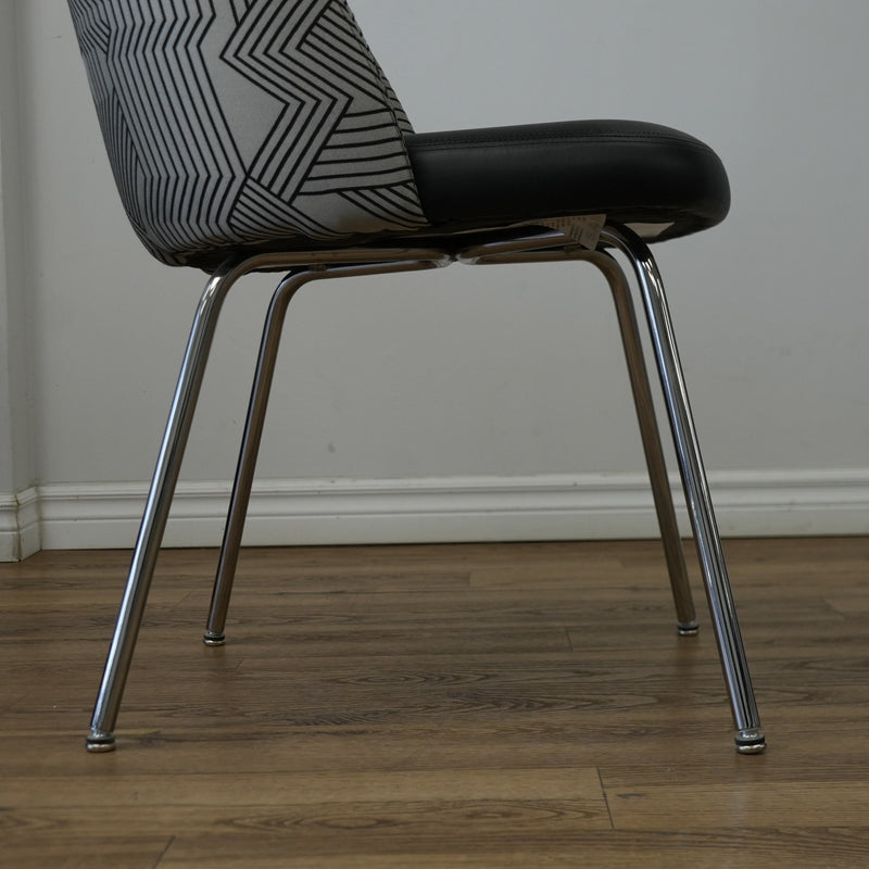 20-Inch W Black Faux Leather with Striped Fabric Accent Chair