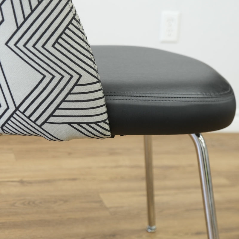 20-Inch W Black Faux Leather with Striped Fabric Accent Chair