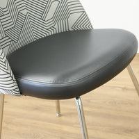 20-Inch W Black Faux Leather with Striped Fabric Accent Chair
