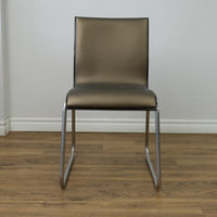 16 Inch W Shiny Brown Faux Leather Side Chair with Metal Base