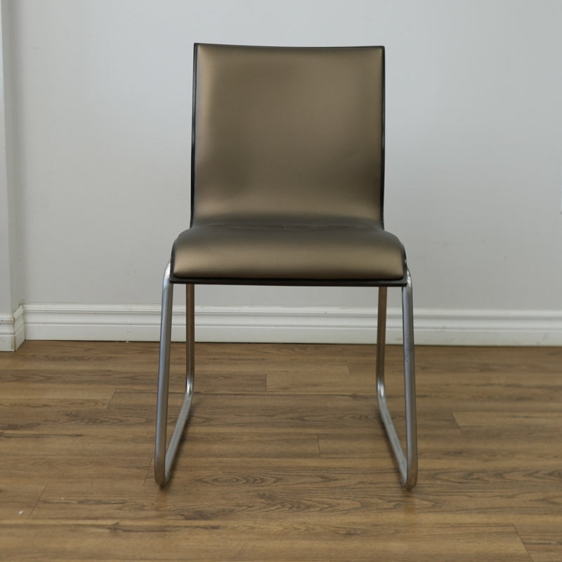 16 Inch W Shiny Brown Faux Leather Side Chair with Metal Base