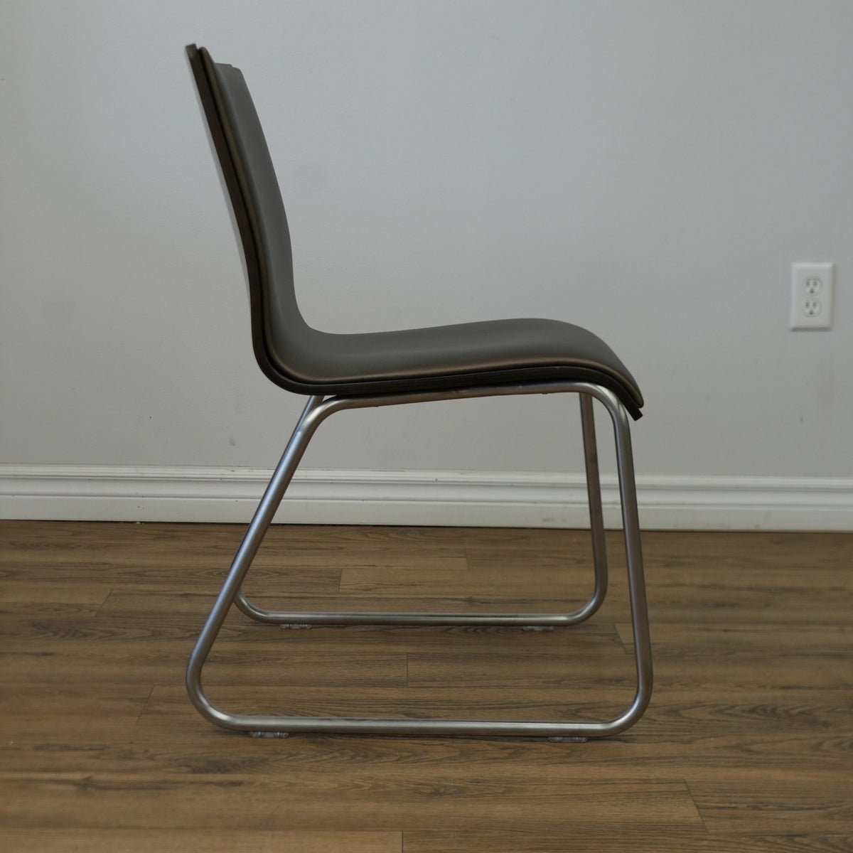 16 Inch W Shiny Brown Faux Leather Side Chair with Metal Base