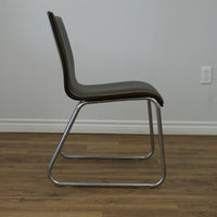 16 Inch W Shiny Brown Faux Leather Side Chair with Metal Base