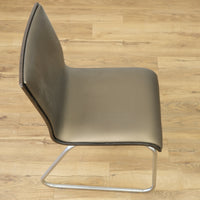 16 Inch W Shiny Brown Faux Leather Side Chair with Metal Base