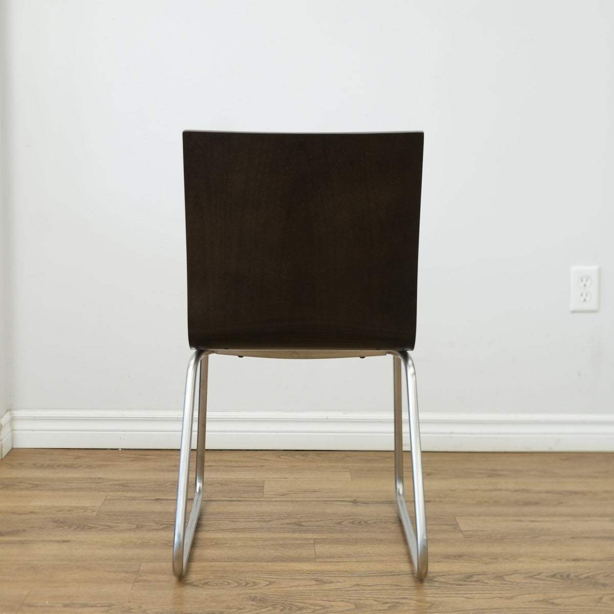 16 Inch W Shiny Brown Faux Leather Side Chair with Metal Base