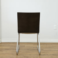 16 Inch W Shiny Brown Faux Leather Side Chair with Metal Base