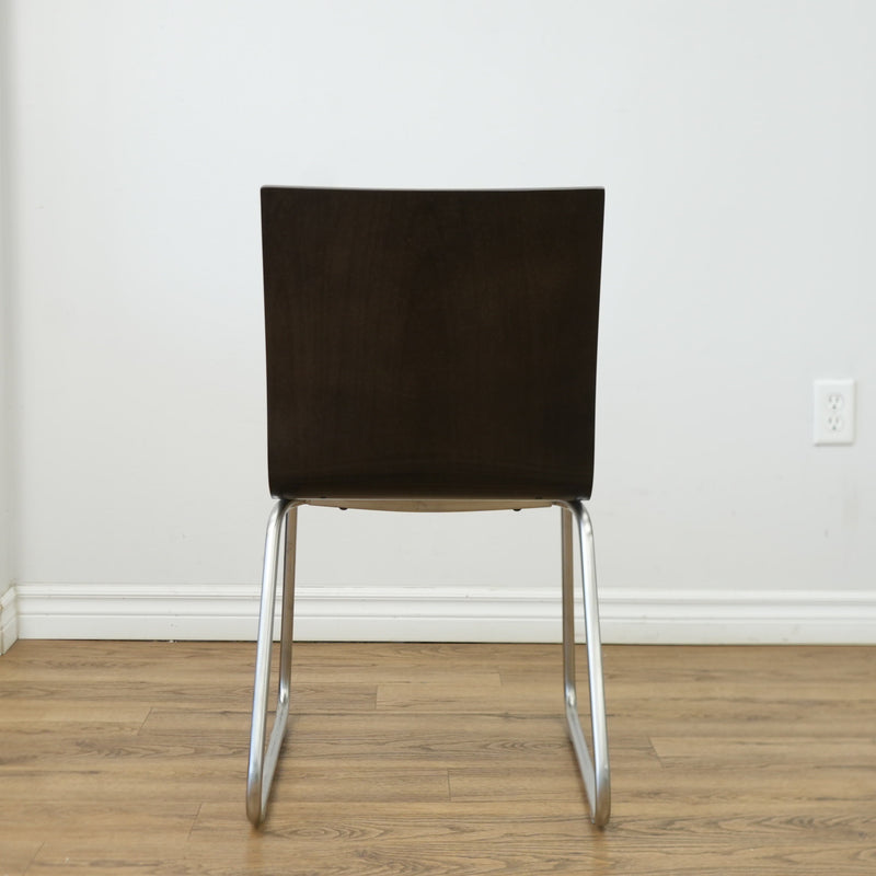16 Inch W Shiny Brown Faux Leather Side Chair with Metal Base