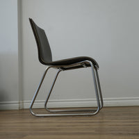 16 Inch W Shiny Brown Faux Leather Side Chair with Metal Base
