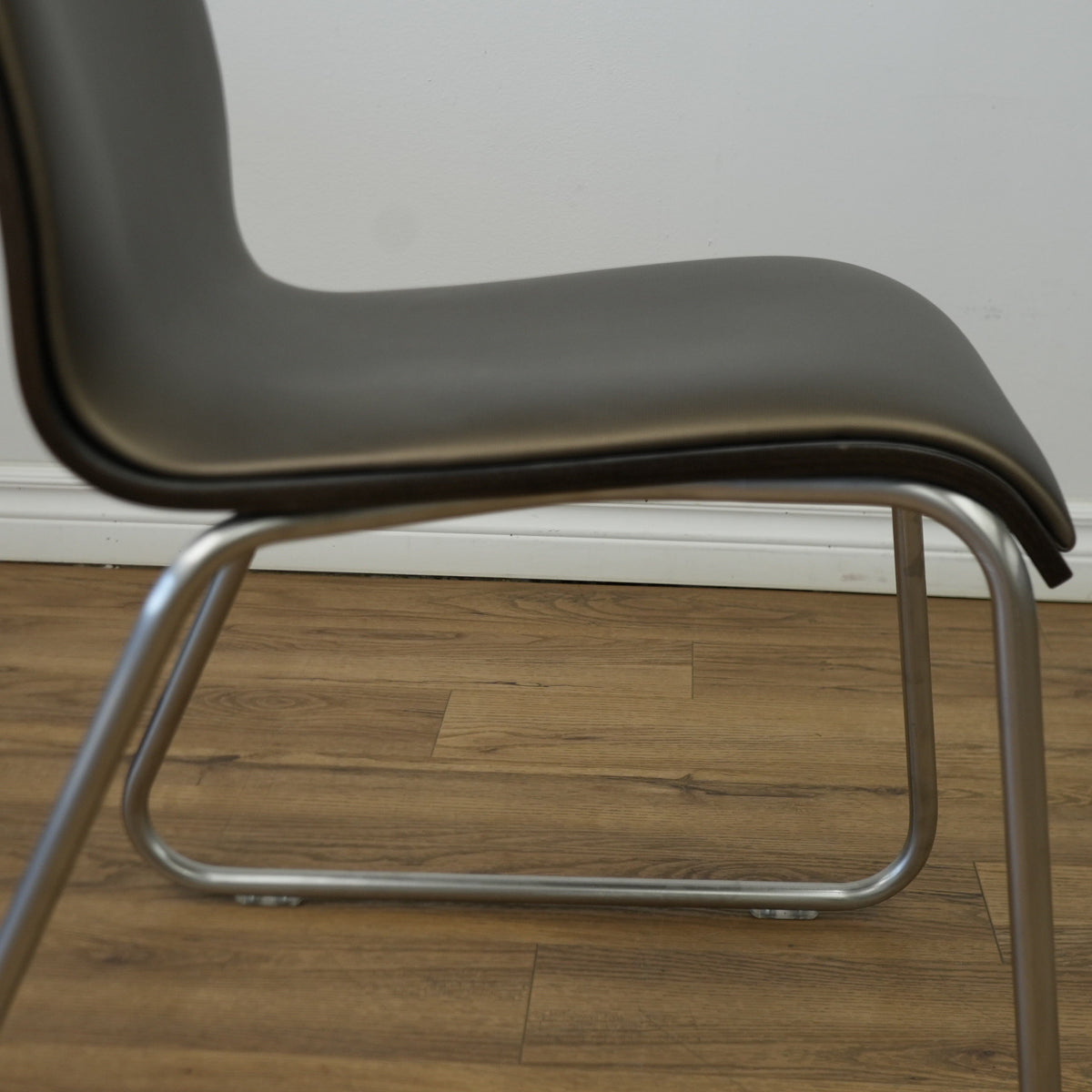 16 Inch W Shiny Brown Faux Leather Side Chair with Metal Base