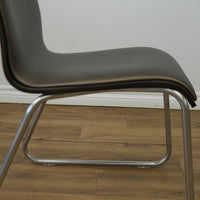 16 Inch W Shiny Brown Faux Leather Side Chair with Metal Base