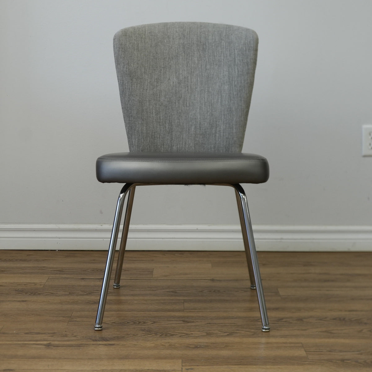 19 inch W Armless Chair in Grey Faux Leather Seat & Fabric Back