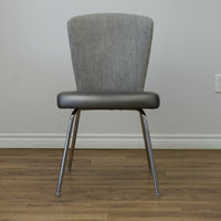 19 inch W Armless Chair in Grey Faux Leather Seat & Fabric Back
