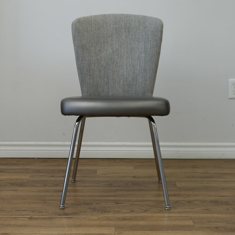 19 inch W Armless Chair in Grey Faux Leather Seat & Fabric Back