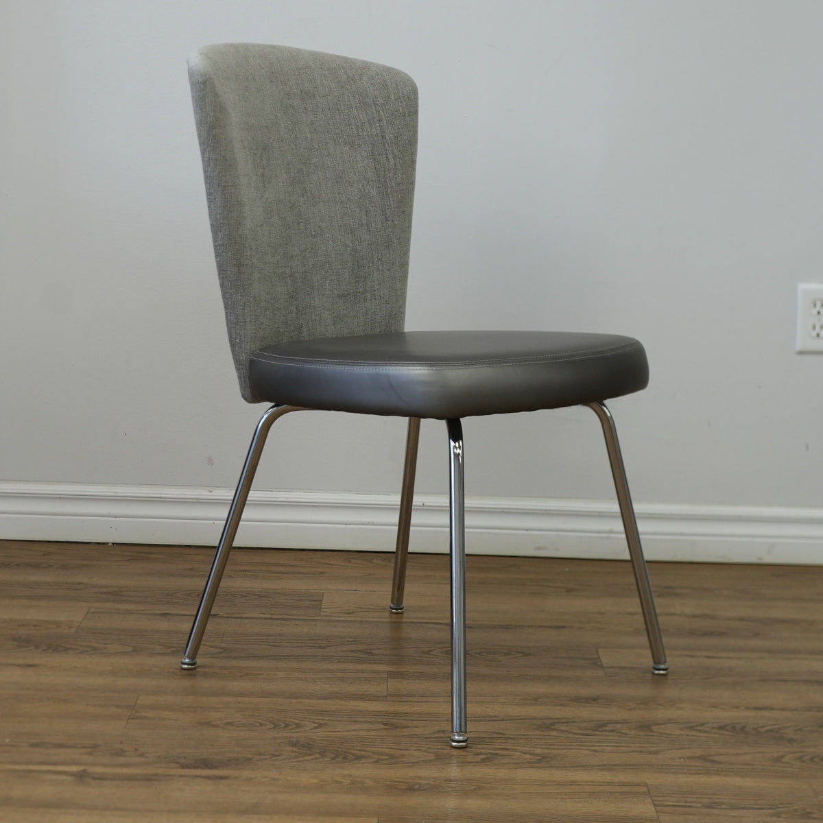 19 inch W Armless Chair in Grey Faux Leather Seat & Fabric Back