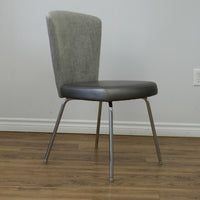 19 inch W Armless Chair in Grey Faux Leather Seat & Fabric Back