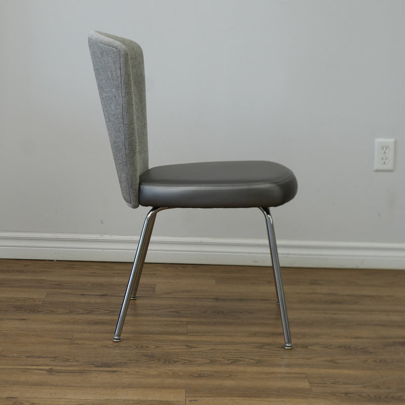 19 inch W Armless Chair in Grey Faux Leather Seat & Fabric Back