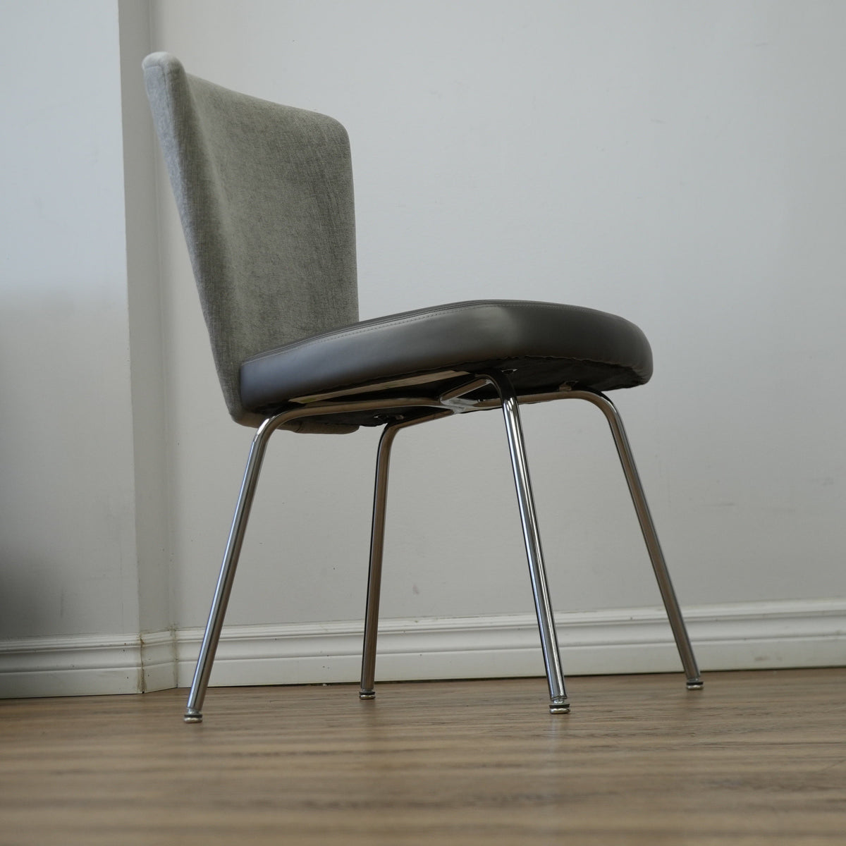 19 inch W Armless Chair in Grey Faux Leather Seat & Fabric Back