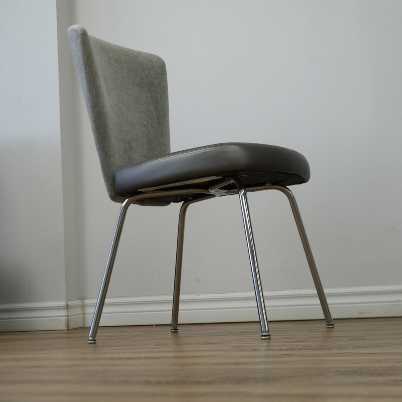 19 inch W Armless Chair in Grey Faux Leather Seat & Fabric Back