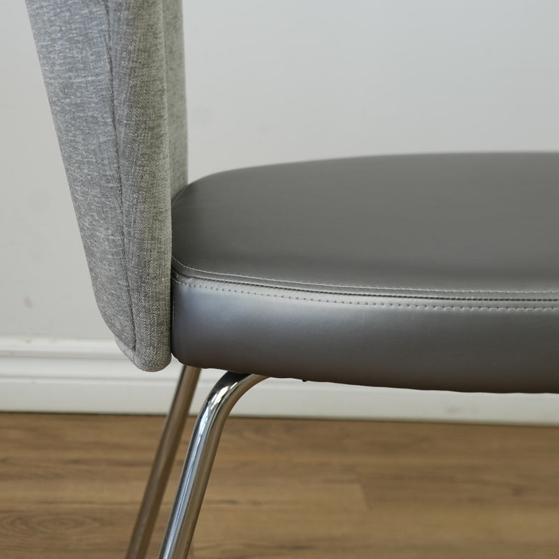 19 inch W Armless Chair in Grey Faux Leather Seat & Fabric Back
