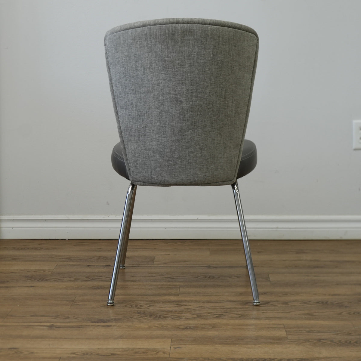 19 inch W Armless Chair in Grey Faux Leather Seat & Fabric Back