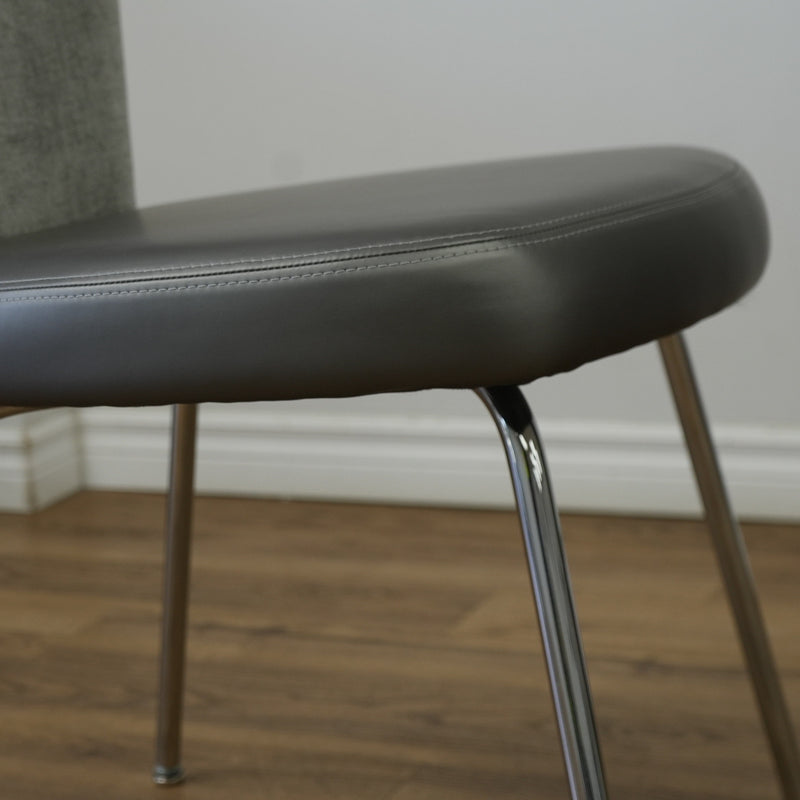 19 inch W Armless Chair in Grey Faux Leather Seat & Fabric Back