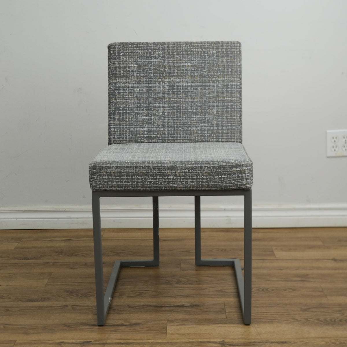 18 Inch W Grey Striped Fabric Side Chair with Metal Base